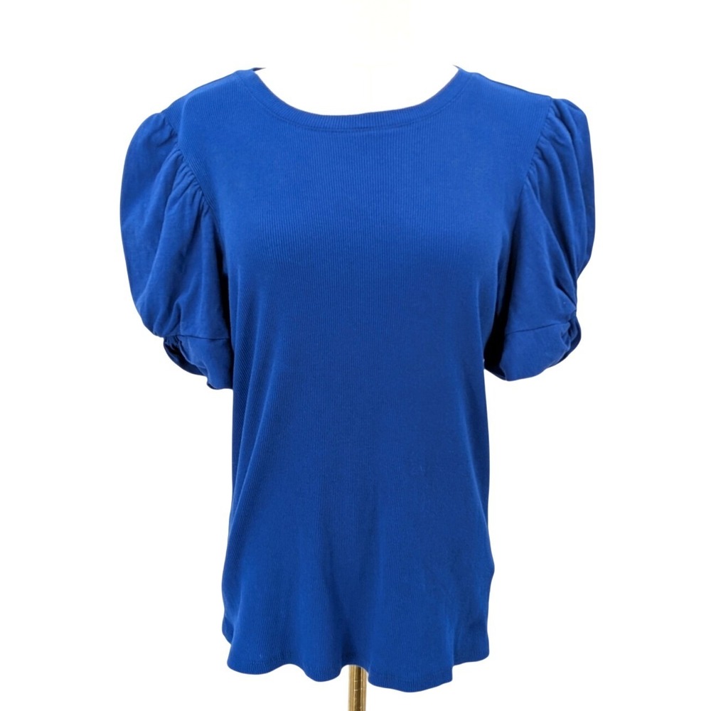 Vince Camuto‎ Royal Blue Puff Sleeve Cotton Knit Top Size L NWT
